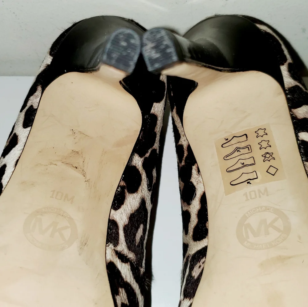 MICHAEL KORS MK Flex Mid Pump Cream Printed Haircalf Cheetah Print Size: 10M EUC - Picture 7 of 10